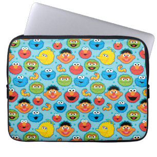 Sesame Street Gezichtenpatroon op Blauw Laptop Sleeve