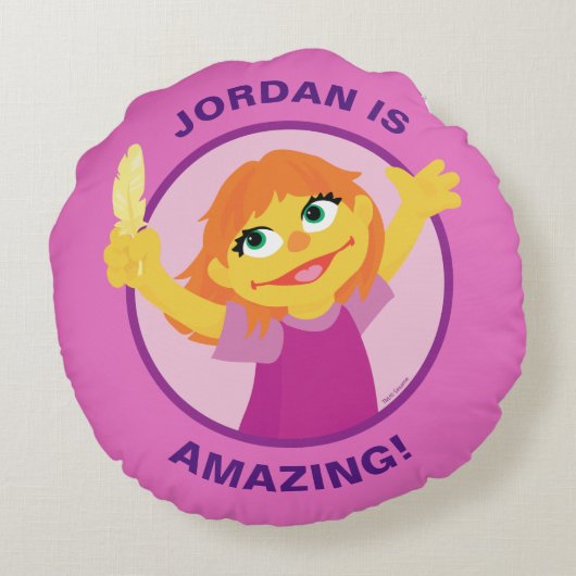 Sesame Street | Julia Holding Feather Rond Kussen (Achterkant)