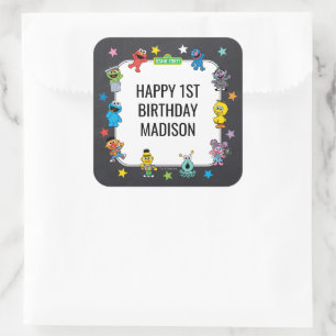Sesame Street Karakters Schoolbord Verjaardag Vierkante Sticker