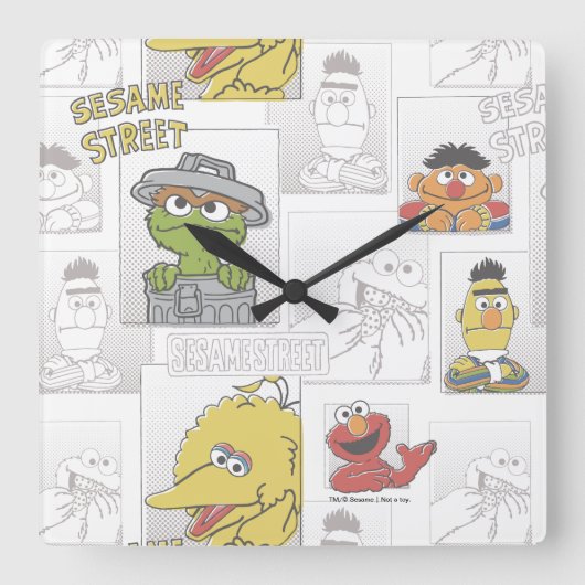 Sesame Street Klassiek Comic Pattern Vierkante Klok (Voorkant)