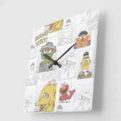 Sesame Street Klassiek Comic Pattern Vierkante Klok (Hoek)