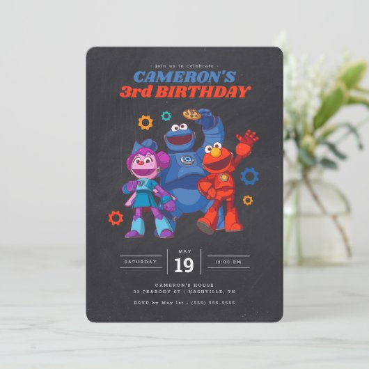 Sesame Street Mecha Builders Chalkboard Birthday Kaart (Staand voorkant)