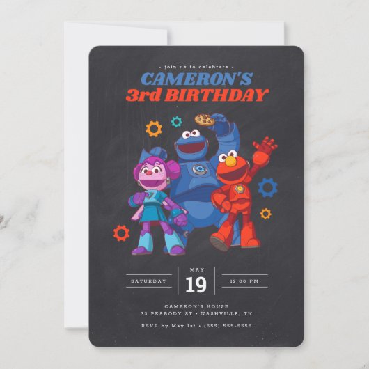 Sesame Street Mecha Builders Chalkboard Birthday Kaart (Voorkant)
