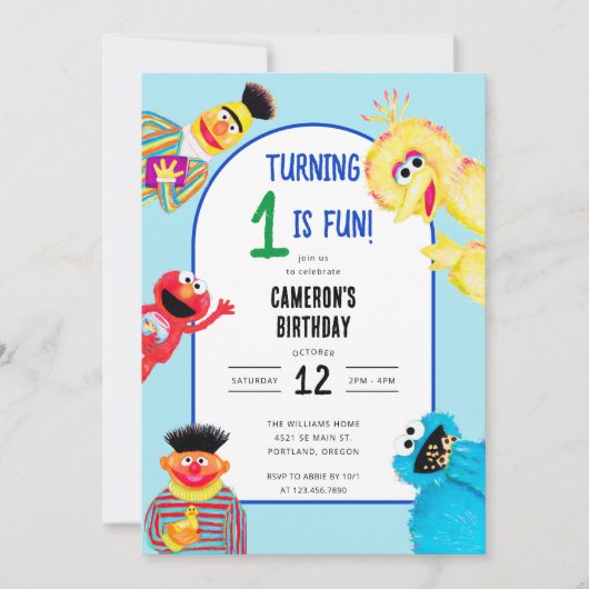 Sesame Street Personages Eerste Verjaardagsfeestje Kaart (Voorkant)