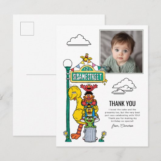 Sesame Street-personages & Straatnaambord Dank u P Briefkaart (Voorkant / Achterkant)