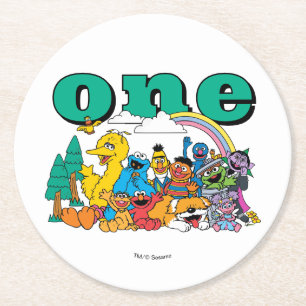 Sesame Street-personages & Straatnaambord Ronde Pa Kartonnen Onderzetter