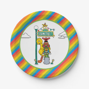 Sesame Street-personages & straatnaambord verjaard Papieren Bordje
