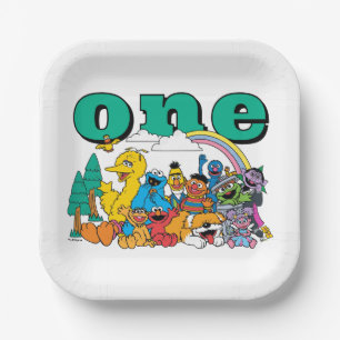 Sesame Street-personages & straatnaambord verjaard Papieren Bordje