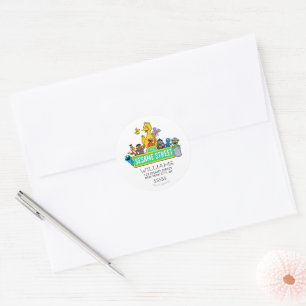Sesame Street-personages & straatnaambord verjaard Ronde Sticker