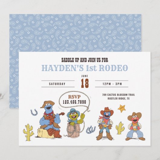 Sesame Street Rodeo Cowboy Birthday Kaart (Voorkant / Achterkant)