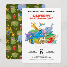 Sesame Street Safari Animals 1st Birthday Invitati Kaart