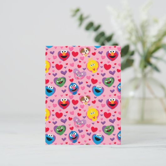 Sesame Street Valentijn Hearts Pattern Briefkaart (Staand voorkant)