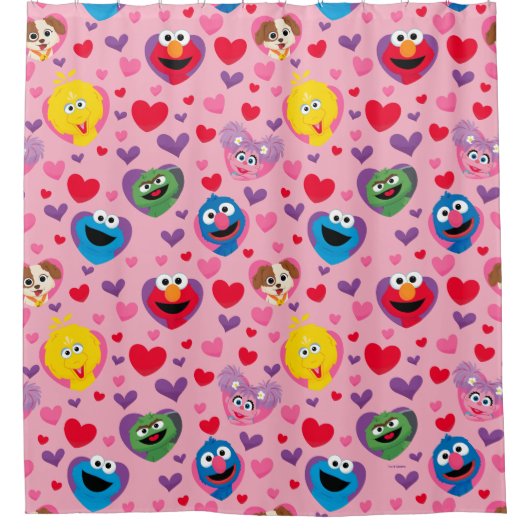 Sesame Street Valentijn Hearts Pattern Douchegordijn (Voorkant)