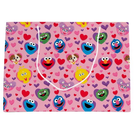 Sesame Street Valentijn Hearts Pattern Groot Cadeauzakje (Voorkant)