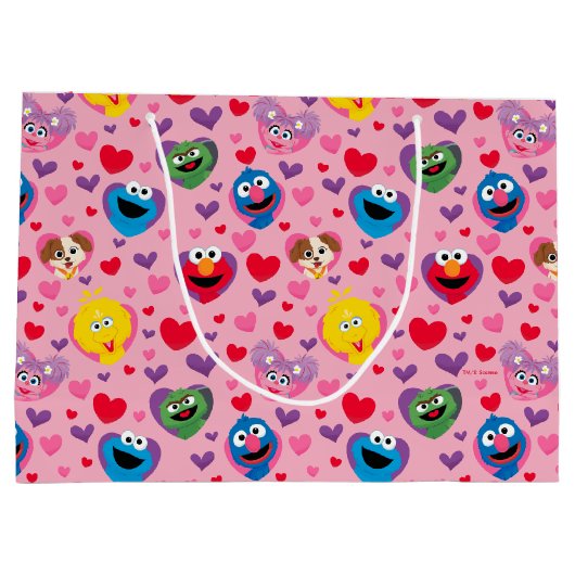 Sesame Street Valentijn Hearts Pattern Groot Cadeauzakje (Achterkant)