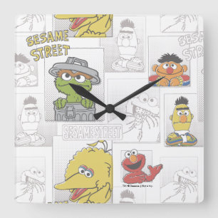 Sesame Street Vintage Comic Pattern Vierkante Klok