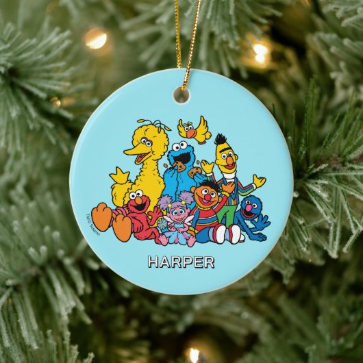 Sesame Street-vrienden | Aangepaste naam & foto Keramisch Ornament (Boom)