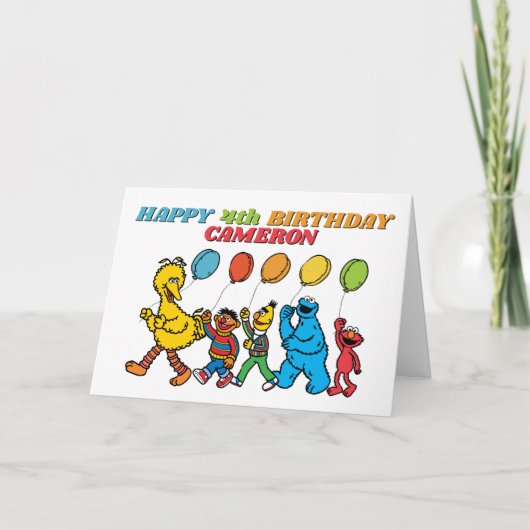 Sesame Street Vrienden Ballonnen Verjaardag  Kaart (Voorkant)