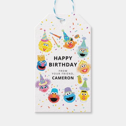Sesame Street-vrienden Confetti Gefeliciteerd met  Cadeaulabel (Voorkant)
