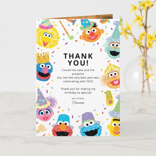 Sesame Street-vrienden Confetti Verjaardag Bedankt Kaart (Gele Bloem)