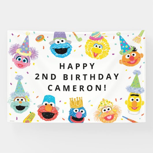 Sesame Street Vrienden Confetti Verjaardag Spandoek (Horizontaal)