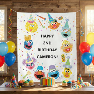 Sesame Street Vrienden Confetti Verjaardags Welkom Wandkleed