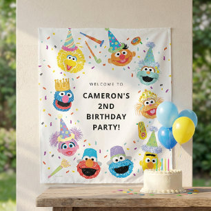 Sesame Street Vrienden Confetti Verjaardags Welkom Wandkleed