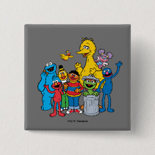 Sesame Street-vrienden die wuiven Vierkante Button 5,1 Cm