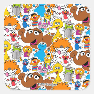 Sesame Street-vrienden Doodley-patroon Vierkante Sticker