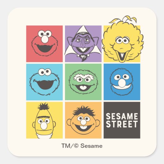 Sesame Street-vrienden | Kleurblokken Vierkante Sticker (Voorkant)