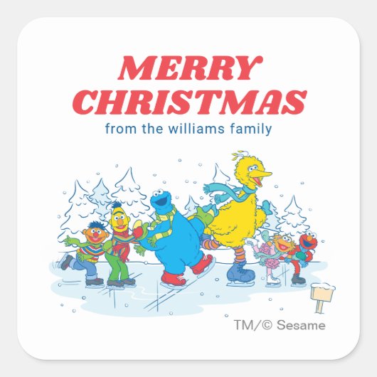 Sesame Street Winter | Prettig Kerstfeest Vierkante Sticker (Voorkant)