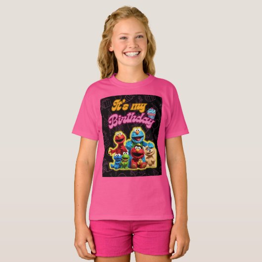  sesampersonages Verjaardagsprinses shirt (Voorkant volledig)