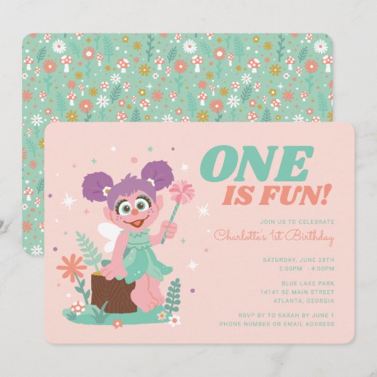 Sesamstraat - Abby Cadabby | Eén is Fun Birthday Kaart (Voorkant / Achterkant)