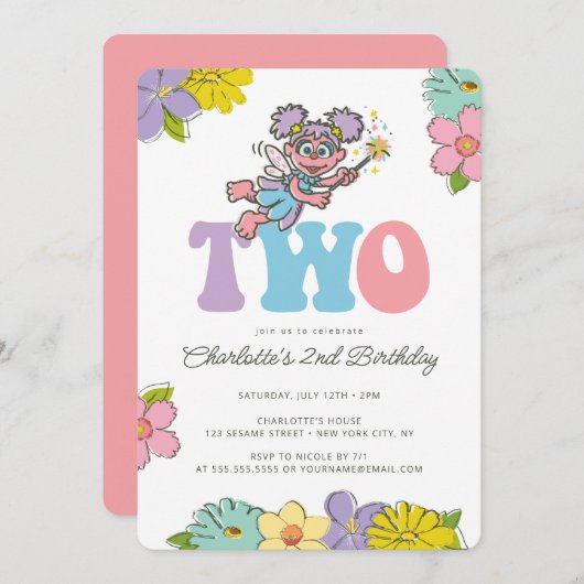 Sesamstraat Abby | Floral 2e verjaardag Kaart (Voorkant / Achterkant)