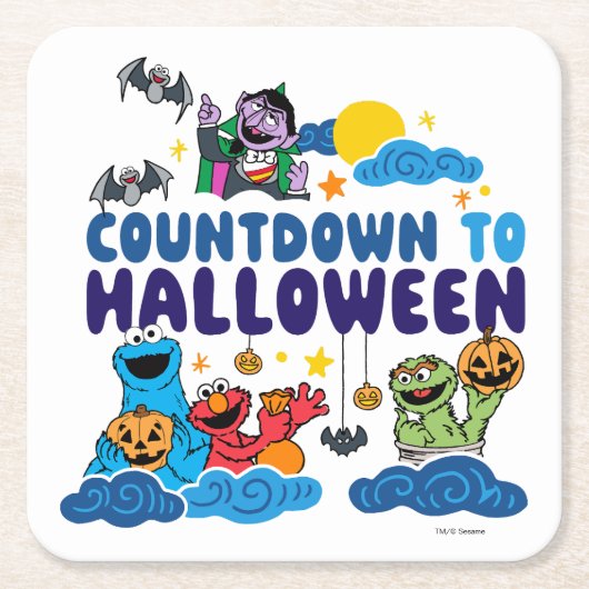 Sesamstraat | Aftellen naar Halloween Kartonnen Onderzetters (Voorkant)