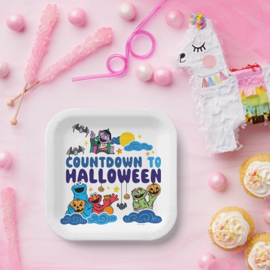 Sesamstraat | Aftellen naar Halloween Papieren Bordje (Feest)