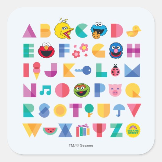 Sesamstraat Alphabet Vierkante Sticker (Voorkant)