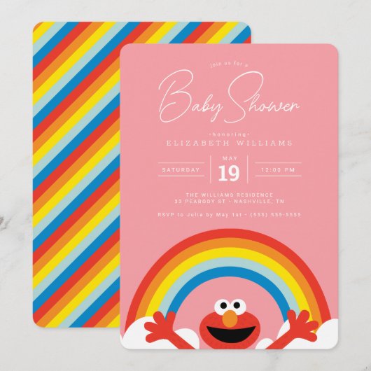 Sesamstraat | Baby shower van Elmo Rainbow Girl Kaart (Voorkant / Achterkant)