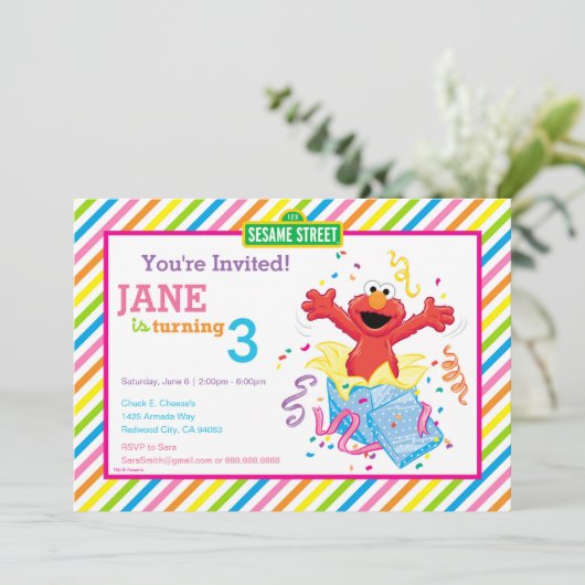 Sesamstraat | Birthday Elmo Girl Kaart (Staand voorkant)