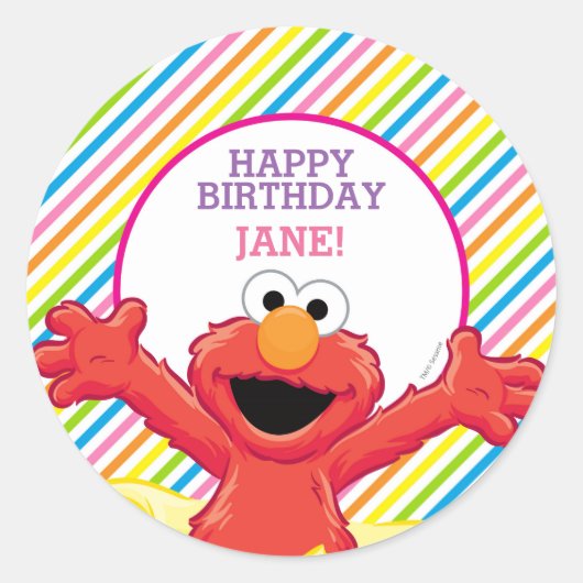 Sesamstraat | Birthday Elmo Girl Ronde Sticker (Voorkant)