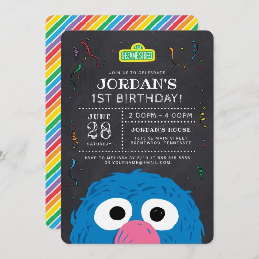 Sesamstraat | Birthday Grover Chalkboard Kaart (Voorkant / Achterkant)