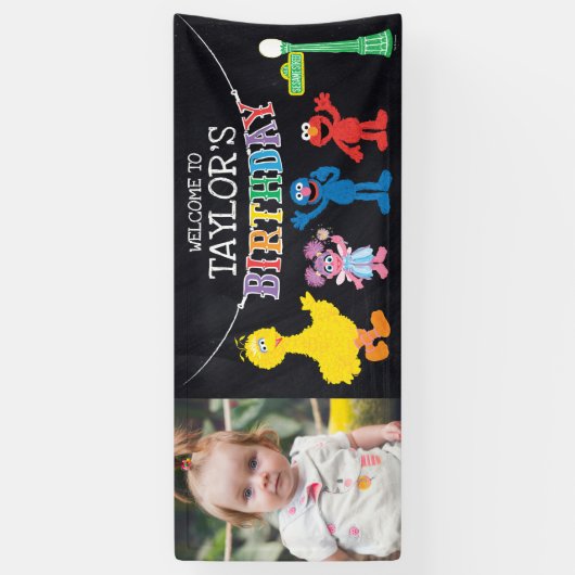 Sesamstraat Chalkboard Rainbow Verjaardag Welkom Spandoek (Verticaal)