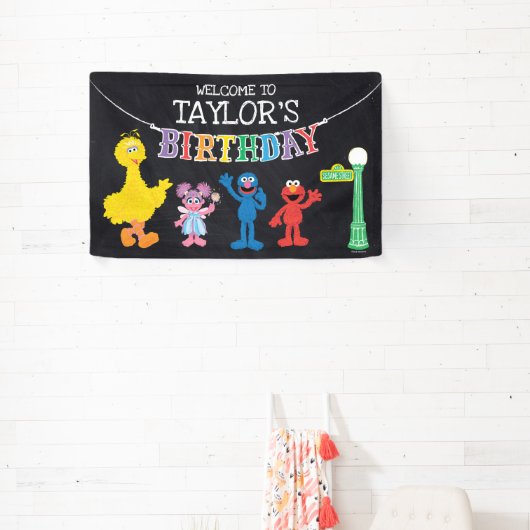 Sesamstraat Chalkboard Rainbow Verjaardag Welkom Spandoek (Insitu)