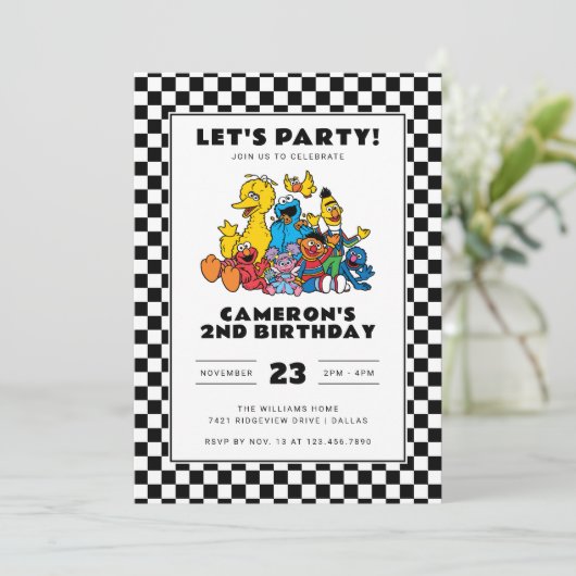 Sesamstraat Checkerboard Verjaardag Kaart (Staand voorkant)