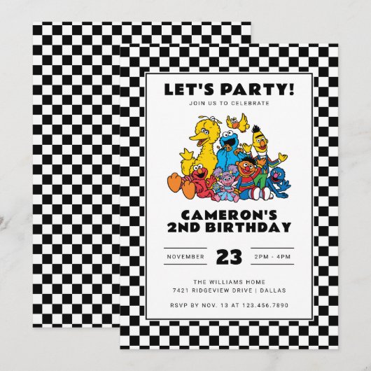 Sesamstraat Checkerboard Verjaardag Kaart (Voorkant / Achterkant)