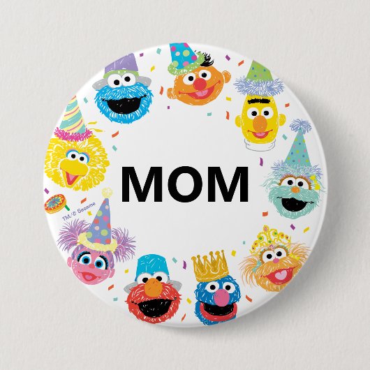 Sesamstraat Confetti Verjaardagskind Moeder Ronde Button 7,6 Cm (Voorkant)