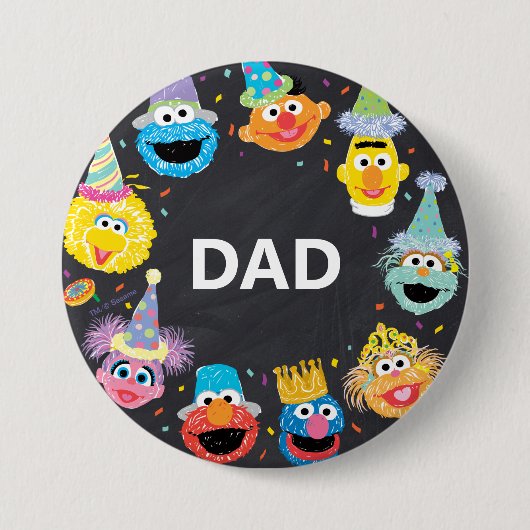 Sesamstraat Confetti Verjaardagskind's vader Ronde Button 7,6 Cm (Voorkant)