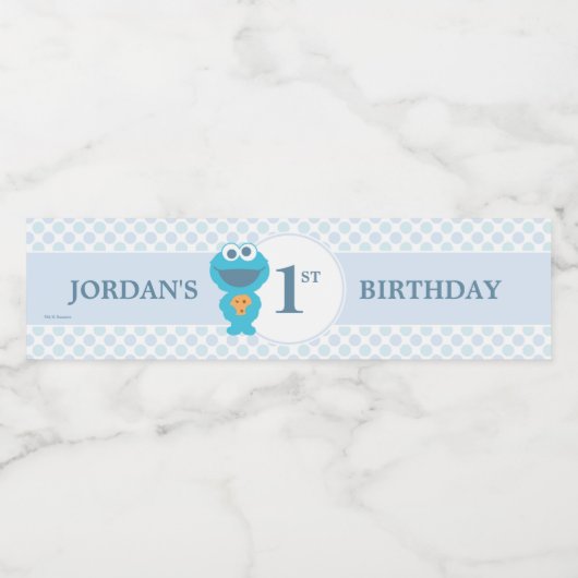 Sesamstraat | Cookie Monster Baby Verjaardag Waterfles Etiket (Enkel label)