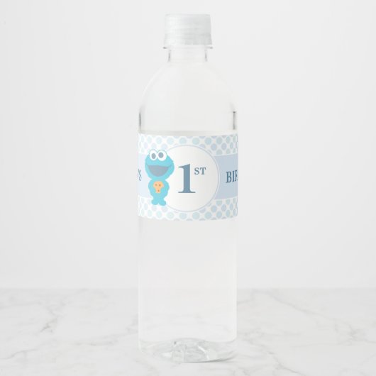 Sesamstraat | Cookie Monster Baby Verjaardag Waterfles Etiket (Voorkant)