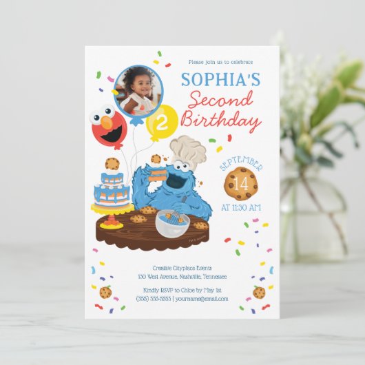 Sesamstraat | Cookie Monster Cake Foto Verjaardag Kaart (Staand voorkant)
